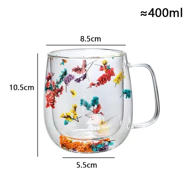 Becher GLAS Doppelwand Blüte